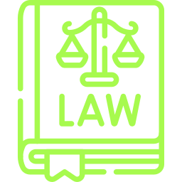 Book Icon with Law Text and scales of justice icon on the cover 